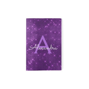 Purple Sparkle Bling Girly Monogram Name Passport Holder