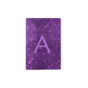 Purple Sparkle Bling Girly Monogram Name Passport Holder