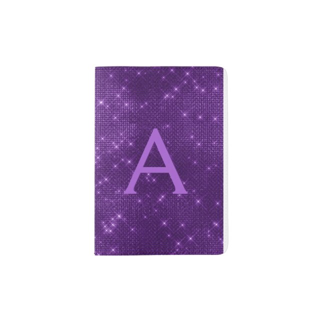 Purple Sparkle Bling Girly Monogram Name Passport Holder (Front)