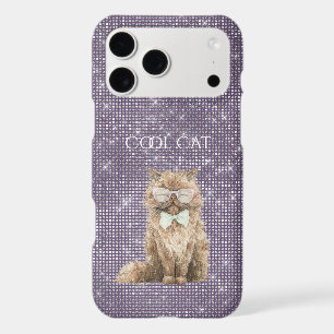 Purple Sparkle Brown Cool Cat Glasses iPhone 17 Pro Max Case