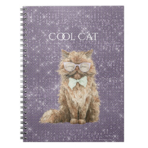 Purple Sparkle Brown Cool Cat Glasses Notebook