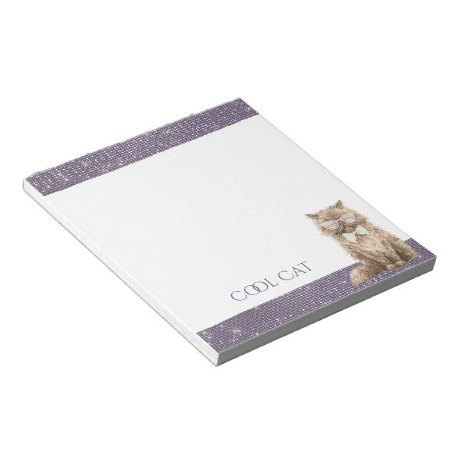 Purple Sparkle Brown Cool Cat Glasses   Notepad (Angled)