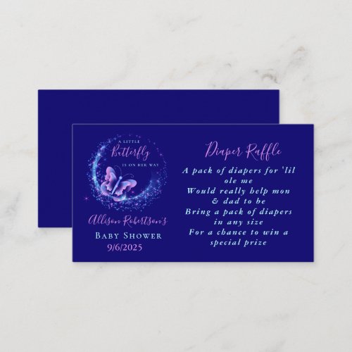 Purple Sparkle Butterfly Baby Shower Diaper Raffle Enclosure Card