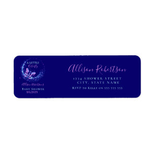 Purple Sparkle Butterfly Girl Baby Shower Address Label