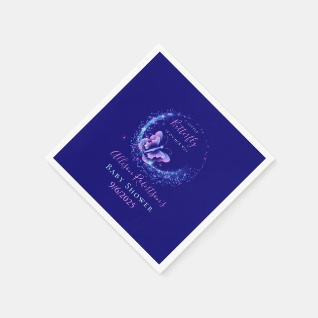 Purple Sparkle Butterfly Girl Baby Shower Napkins (Corner)