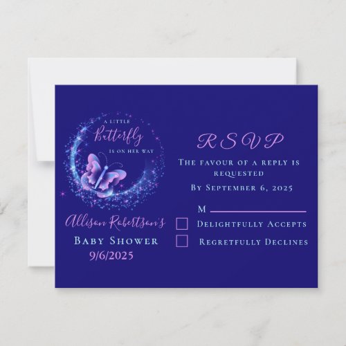 Purple Sparkle Butterfly Girl Baby Shower RSVP Card