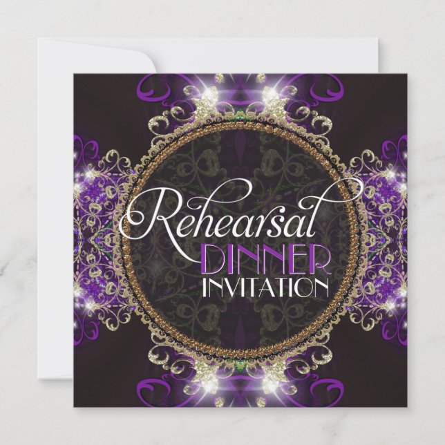 Purple Sparkle Dinner Rehearsal Dinner Invitations (Front)