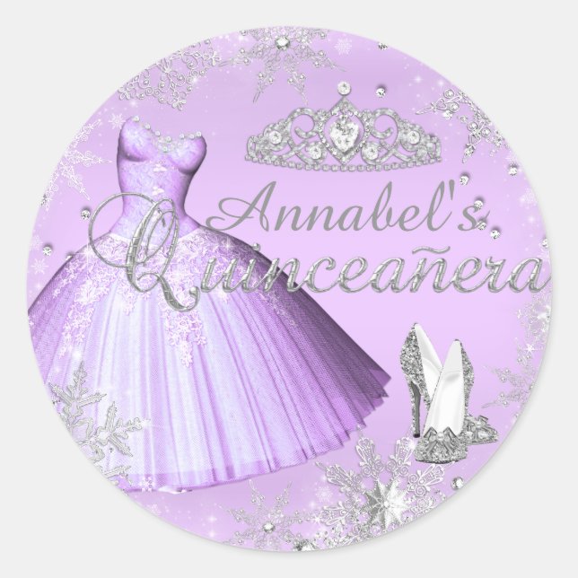 Purple Sparkle Dress & Tiara Quinceanera Sticker (Front)