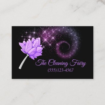Purple Sparkle Feather Duster Cleaning Services Business Card by tyraobryant at Zazzle