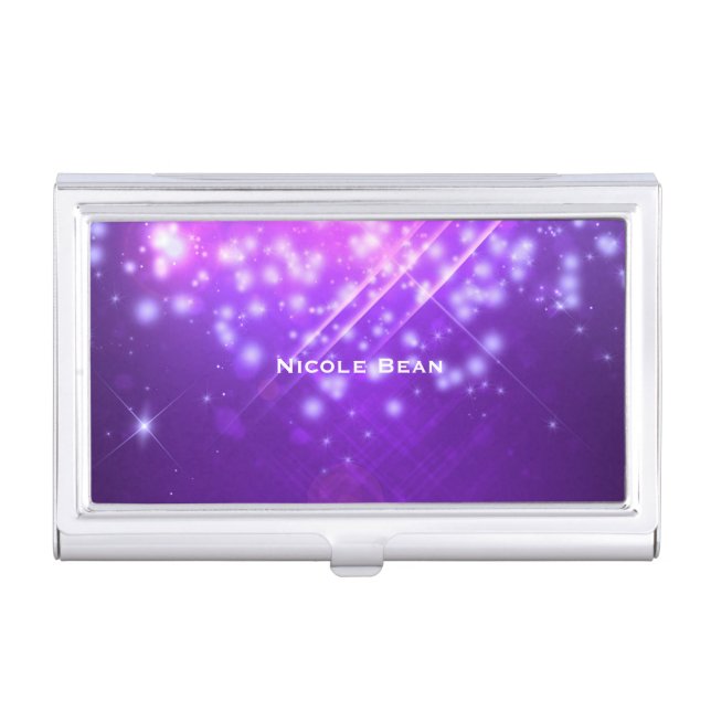 Purple Sparkle Glam Chic Business Card Holder (Front)