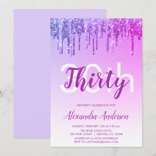 Purple Sparkle Glitter 30th Birthday Party Invitation
