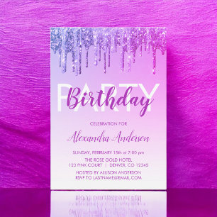 Purple Sparkle Glitter Any Age Birthday Invitation