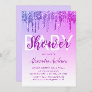 Purple Sparkle Glitter Baby Shower Invitation