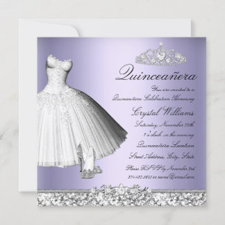 Purple Sparkle Glitter Dress & Heels Quinceanera Invitation