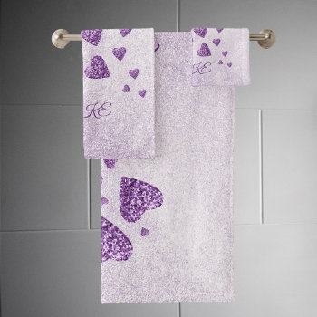 Purple Sparkle Glitter Hearts Lavender Bath Towel Set by InkSpace at Zazzle