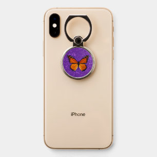 Purple Sparkle Glitter Monarch Butterfly Phone Ring Stand