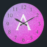 Purple Sparkle Glitter Monogram Name & Initial Large Clock<br><div class="desc">Purple and Pink Ombre Sparkle Glitter Monogram Name and Initial Serving Wall Clock. The Wall Clock makes the perfect gift for someone who loves sparkle and glitter.</div>