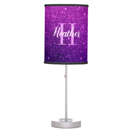 Purple Sparkle Glitter Monogram Name Table Lamp