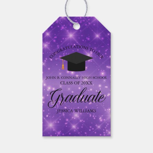 Purple Sparkle Graduate Custom Graduation Party Gift Tags