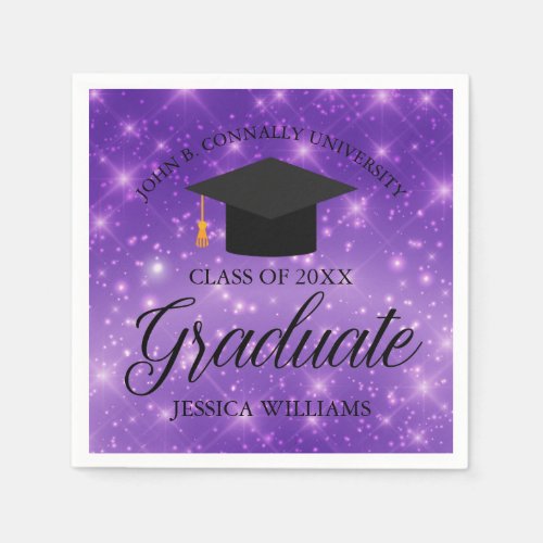 Purple Sparkle Graduate Custom Graduation Party Napkins
