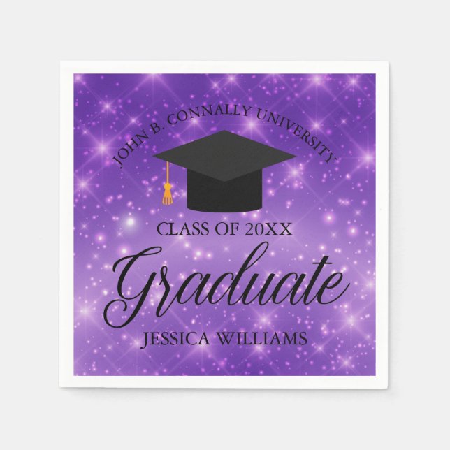 Purple Sparkle Graduate Custom Graduation Party Napkins (Front)