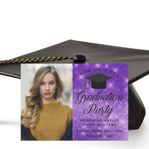 Purple Sparkle Graduate Photo Graduation Party Invitation