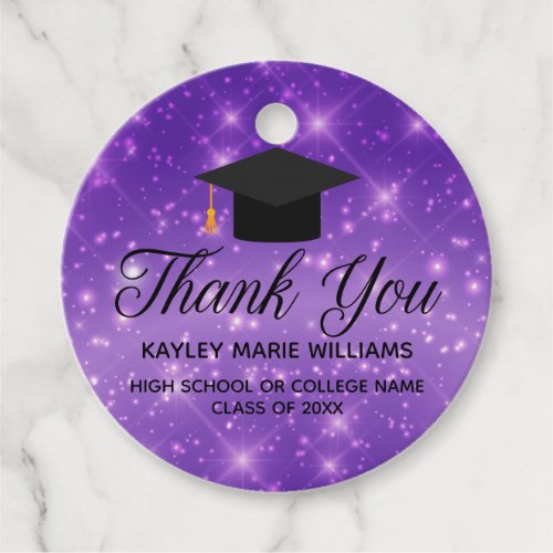 Purple Sparkle Graduate Thank You Graduation Party Favor Tags