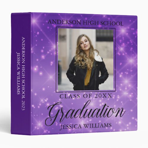 Purple Sparkle Graduation Chic 2024 Photo Album 3 Ring Binder