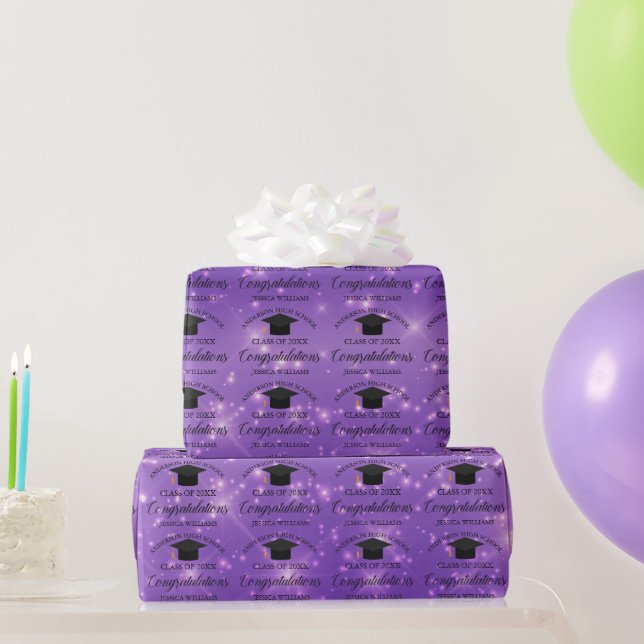 Purple Sparkle Graduation Chic Custom Graduate Wrapping Paper (Party Gifts)