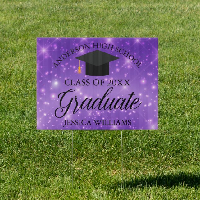 Purple Sparkle Graduation Chic Customized Yard Sign (Insitu)