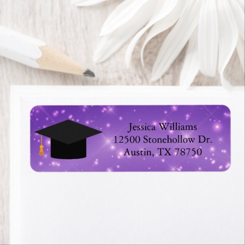 Purple Sparkle Graduation Party Return Address Label