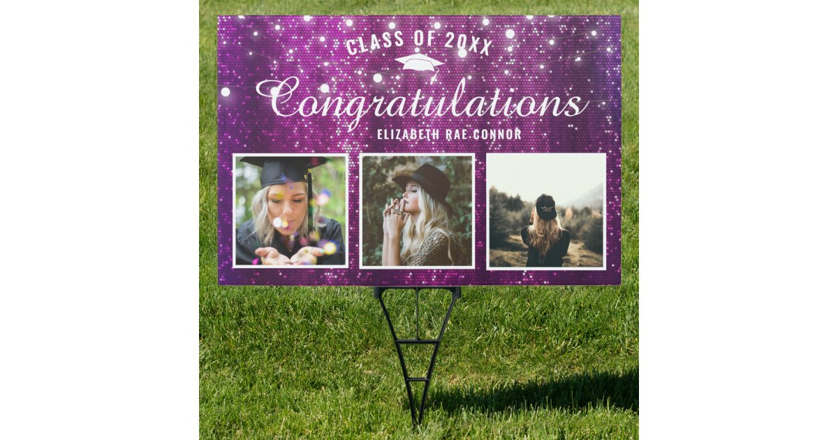 Purple Sparkle Graduation Photo Yard Sign | Zazzle