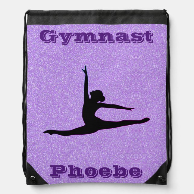 Purple Sparkle Gymnastics Drawstring Backpack (Front)