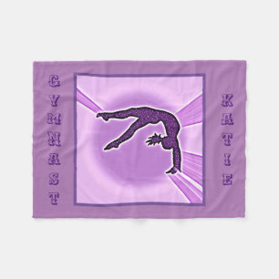 Purple Sparkle Gymnastics Ribbon Custom Name Fleece Blanket