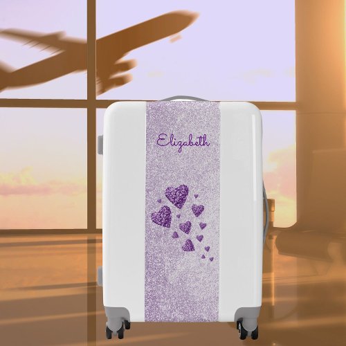 Purple sparkle hearts lavender glitter  luggage