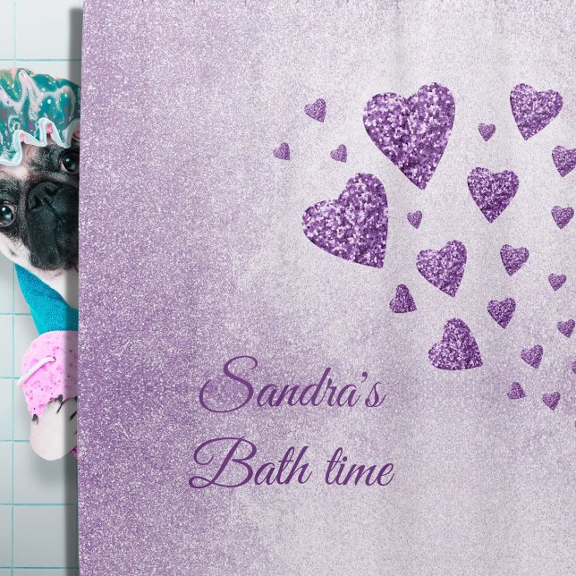 Purple sparkle hearts lavender glitter shower curtain (Creator Uploaded)