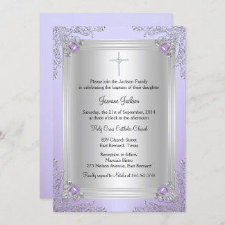 Purple Sparkle Jewel Baptism/Christening Invite