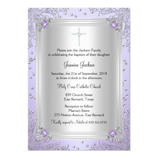 Purple Sparkle Jewel Baptism/Christening Invite