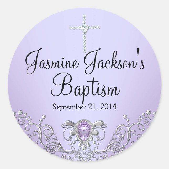 Purple Sparkle Jewel Baptism Sticker (Front)