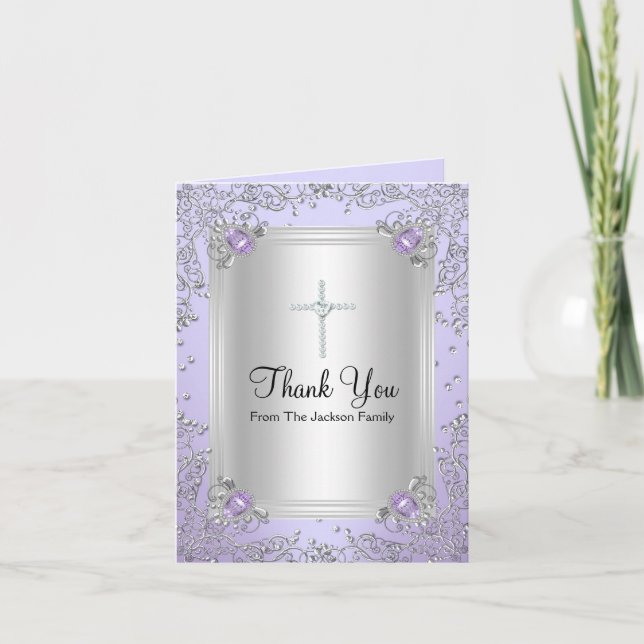 Purple Sparkle Jewel Baptism Thank You Card (Front)