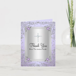 Purple Sparkle Jewel Baptism Thank You Card