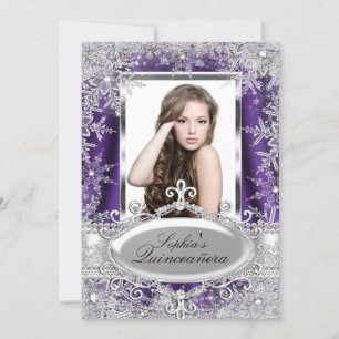 Purple Sparkle Jewel Snowflake Quinceanera Invitation