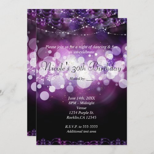 Purple Sparkle Lights Glam Birthday Party Invitation