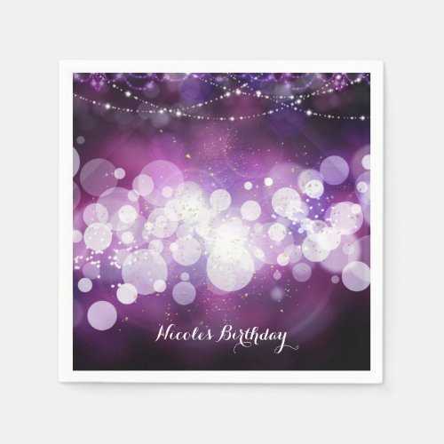 Purple Sparkle Lights Glam Birthday Party Paper Napkins