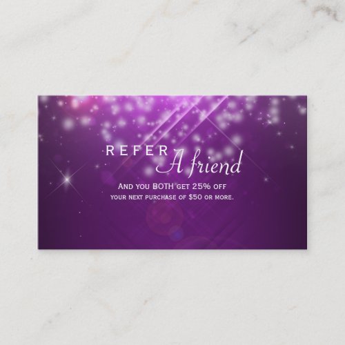 Purple Sparkle Lights Salon REFER A FRIEND Card