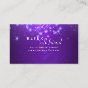 Purple Sparkle Lights Salon REFER A FRIEND Card
