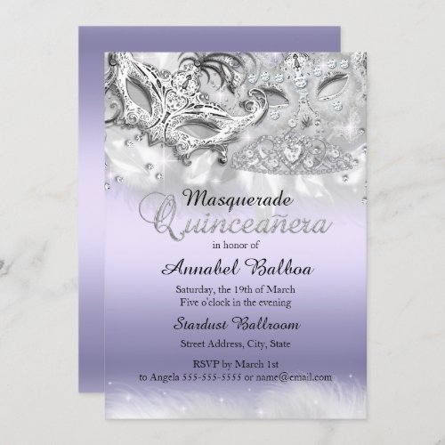 Purple Sparkle Masquerade Quinceanera Invite