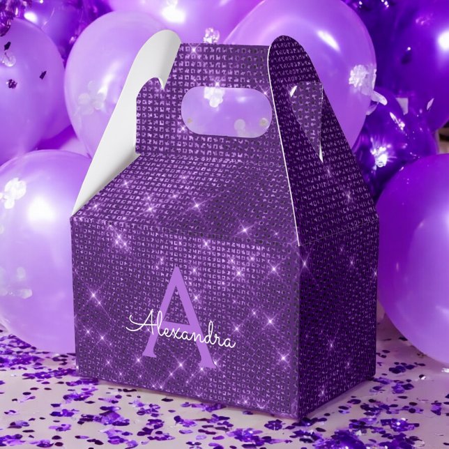 Purple Sparkle Monogram - Birthday Party Favor Boxes (Creator Uploaded)
