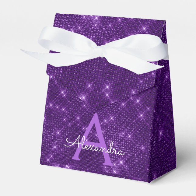 Purple Sparkle Monogram - Birthday Party Favor Favor Boxes (Front Side)