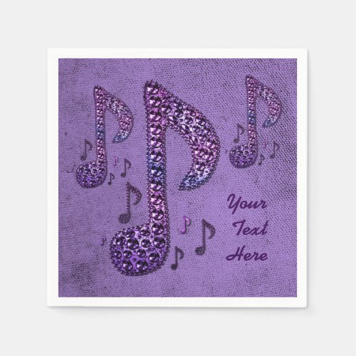 Purple Sparkle Music Notes Napkins